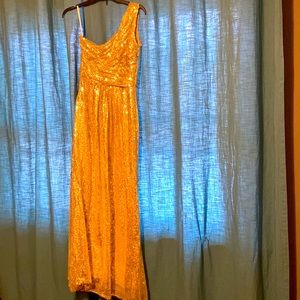 One strap gold sequin gown